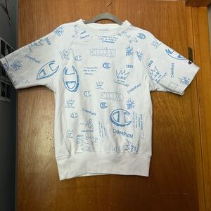 Champion  White and Blue Graphic Sweatshirt